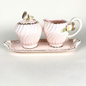 Japanese Lenwile Artware Pink and Gold Strawberry creamer & sugar bowl, 6615B